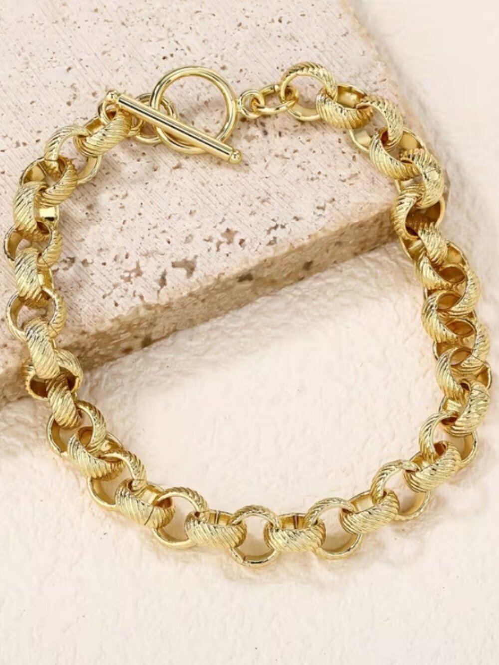 14K Gold Womens 8" Etched Chain Link Style Bracelet Ladies 14 K Silver Jewelry